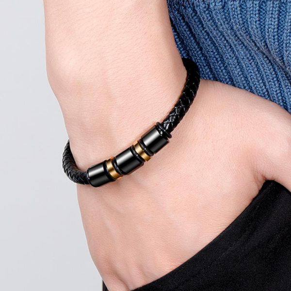 

charm bracelets fashion cowhide rope making braided for men stainless steel magnetic clasp bracelet black punk male men's, Golden;silver