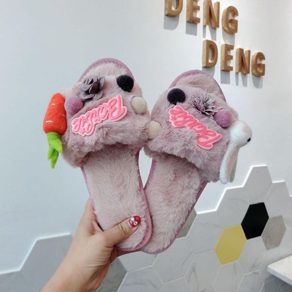 

slippers 2021 women shoes for ladies fur fluffy cotton house flip flops boots sandal indoor sandalias winter warm, Black