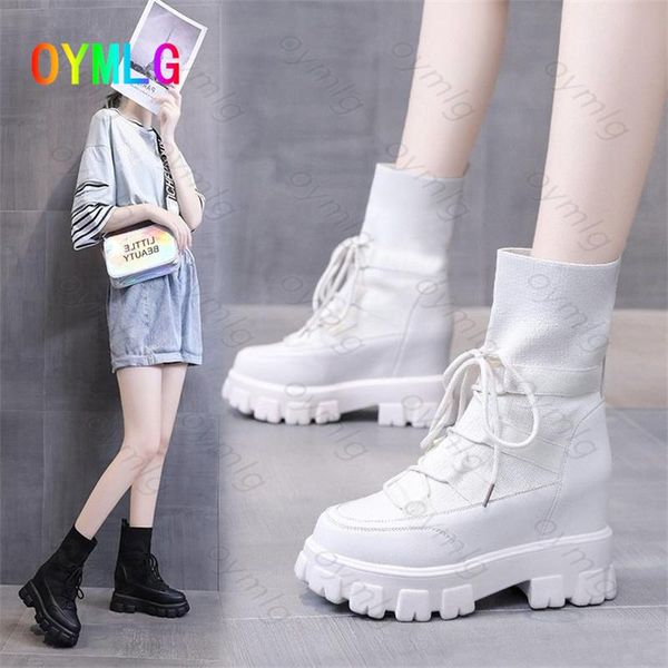 

boots british style women 2021 short thin thick-soled inner increase women's shoes mid-tube, Black