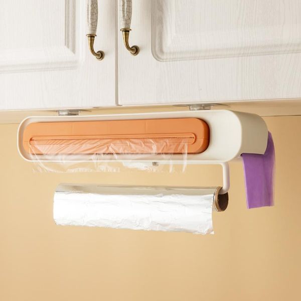 

storage bags cling film cutter suction cup wall hanging cutting box kitchen divider