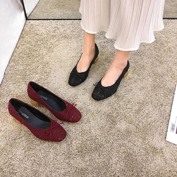 

dress shoes women's pumps 2021 spring square head bow single thick heels, Black