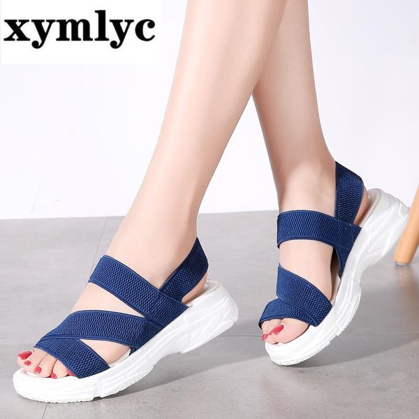 

xymlyc women sandals 2021 summer female shoes woman wedge comfortable sandals ladies slip-on flat women sandalias mujer, Black