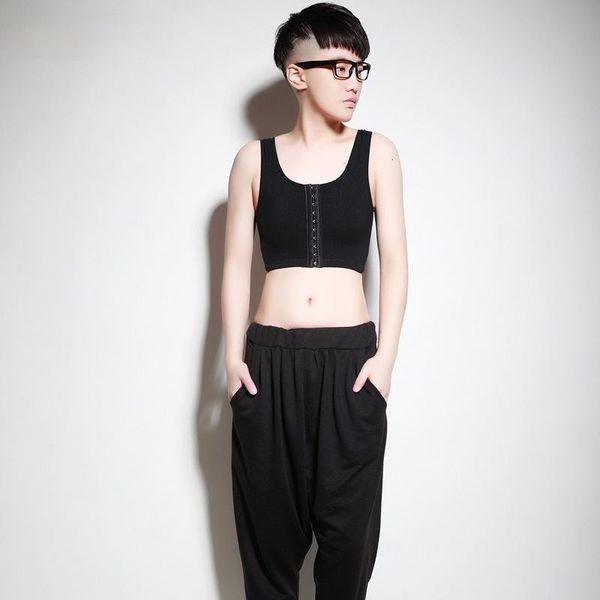 

women's shapers les lesbian casual breathable binder trans tank vest with adjustable shoulder tomboy chest, Black;white