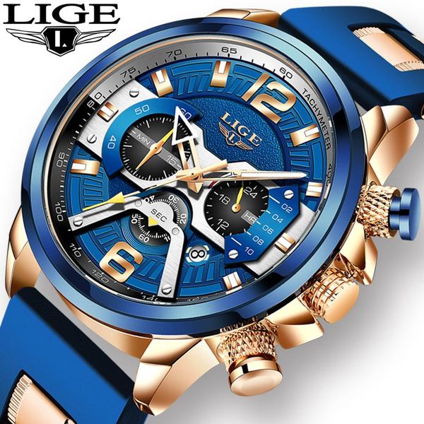 

2021 lige casual sports watch for men leather wrist watches mens clocks fashion chronograph wristwatch, Slivery;brown