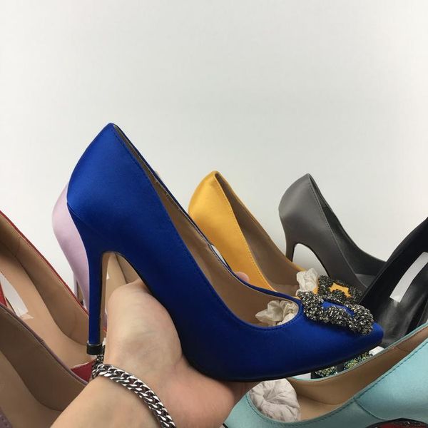 

dress shoes 2021 green mercerized denim wedding silver rhinestone high heels women's shoe bridal 35-42 without box, Black