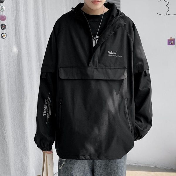 

men's jackets men bomber jacket mulit pocket cargo steetwear 2021 spring hip hop windbreaker coats korean fashion hooded coat, Black;brown
