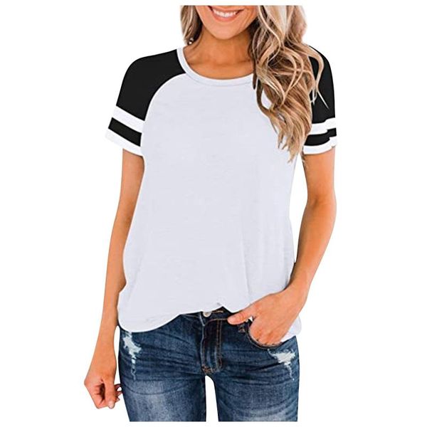 

women's t-shirt t-shirts fashion womens stripes splicing round neck casual short sleeves simplicity tshirts women 2021 summer manga co, White