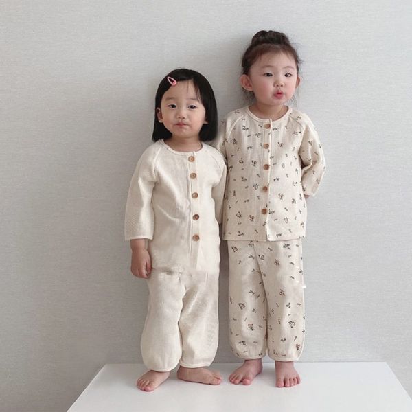 

2021 baby sets new long sleeve + pants two pieces spring autumn girls clothes outfits newborn floral print suit home pajamas set pxly, White