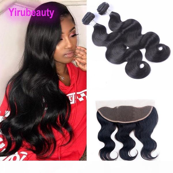 

indian lace frontal with 2 bundles body wave human virgin hair extensions bundles with frontal natural color 8-28inch, Black;brown