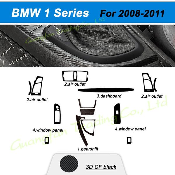 Para BMW 1 Série E81 E82 E87 2006-2011 Interior Controle central Painel da porta da porta 3D/5D adesivos de fibra de carbono Decalques de estilo de carro