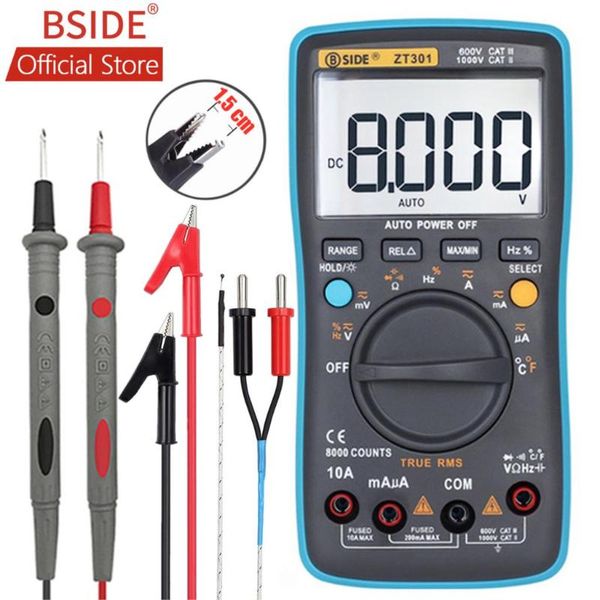 

multimeters bside zt302 digital multimeter 8000 9999 counts true rms multifunction ac/dc voltage temperature capacitance tester dmm
