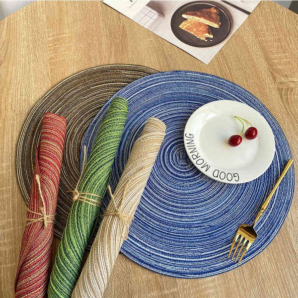 

round table mat thermal insulation anti slip scald plate nordic cotton yarn woven decorative shooting props