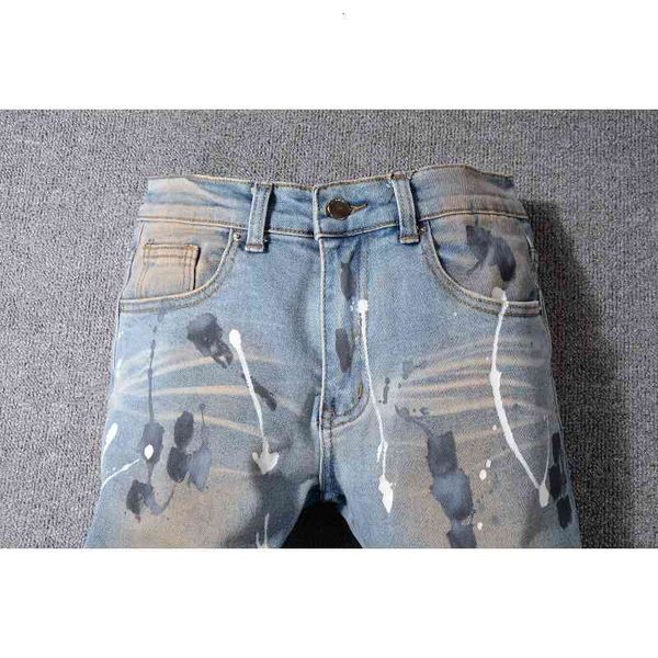 

men's jeans arrivals w42 w40 waist classic luxury designer mens tear hole slim high-grade recycled water simple generous casual style d, Blue