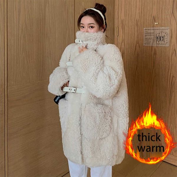 

bella women casual thick warm outwear long faux lamb fur jacket loose winter coat women black fur coat 210902