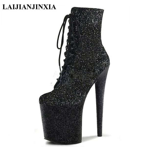 

boots laijianjinxia night fashion show glitter sequined low-20cm super high heels model catwalk pole dancing shoes, Black