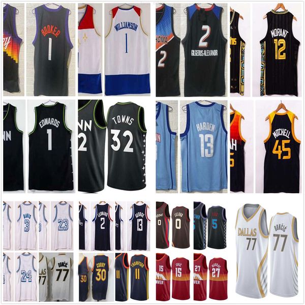 

ncaa 2021 city anthony 1 edwards shai 2 gilgeous-alexander thompson cj 3 mccollum demar 10 derozan karl-anthony 32 towns basketball jerseys, Black;red