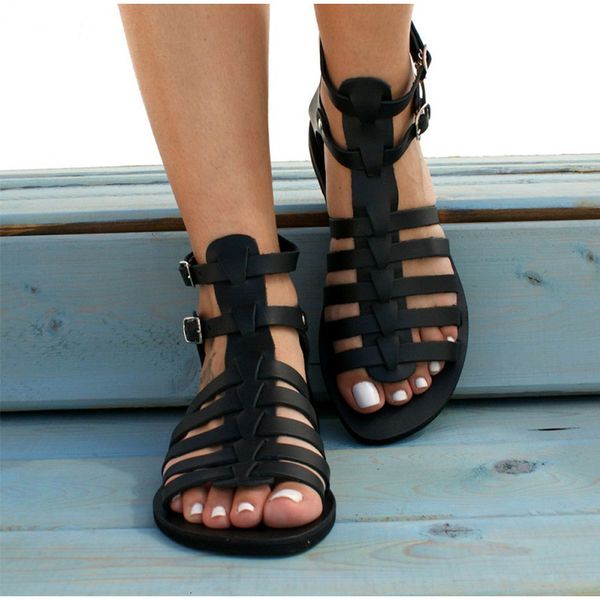 

2021 new women gladiator summer flat beach shoes ladies open toe roman sandals black gold brown sandalias mujer plus size 43 09db