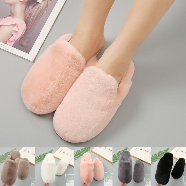 

slippers men women winter warm plush lovers home slipper couple indoor anti slip shoes house floor soft bottom mute, Black