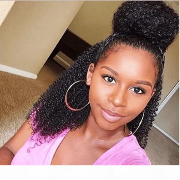 

160g shake and go afro kinky curly ponytail human hair extension half updo bun women human hair extension clip in, Black