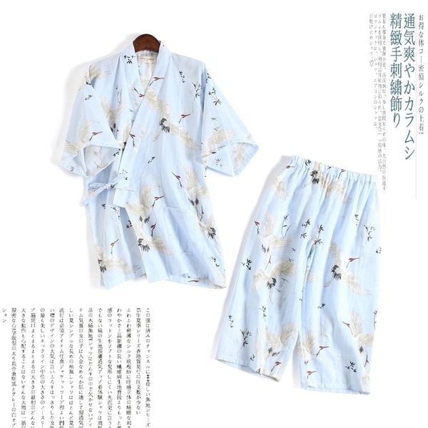 

women pure cotton pajamas spring and autumn double-layer gauze short-sleeved trousers lovely japanese kimono suits home clothing 210203, Black;red