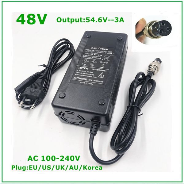 48v lithium battery chargers UK - Cheap Chargers 48 Li-ion Battery Charger Output 54.6V 3A for 48V Electric Bike Lithium Battery Pack 3 Pin Female Connector GX16