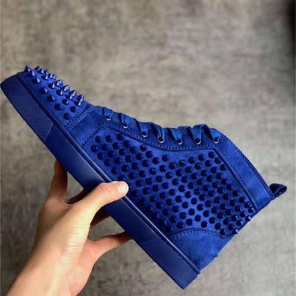 

casual shoes light green luxury mens spikes high-sneakers designer shoes women red bottom junior trainers studs wedding with box us12.5, Black