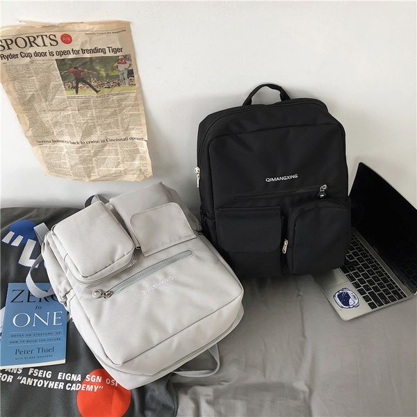 

harajuku solid color fashion men's backpack multi-pocket school bags for boys nylon waterproof travel