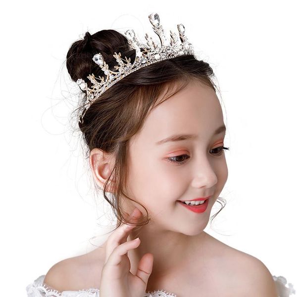 

hair accessories gold tiaras pearls crystal children's crown headdress princess headband birthday gift for girls diadems decor, Slivery;white