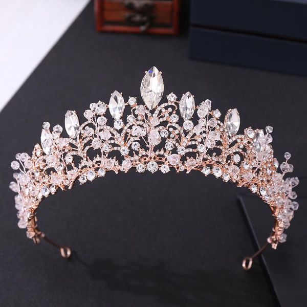 

hair clips & barrettes kmvexo handmade rose gold crystal bead bridal tiara crown rhinestone pageant prom diadem bride headband wedding acces, Golden;silver