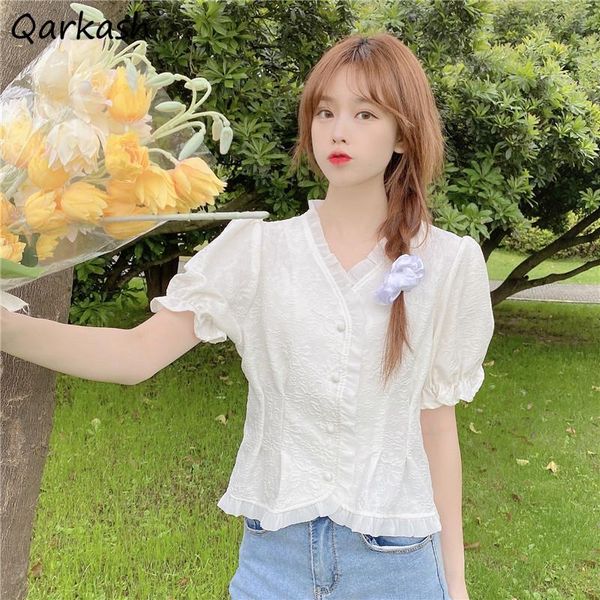 

women's blouses & shirts women floral cropped edible tree sweet summer slim thin casual all-match blusas de mujer soft breathable des, White