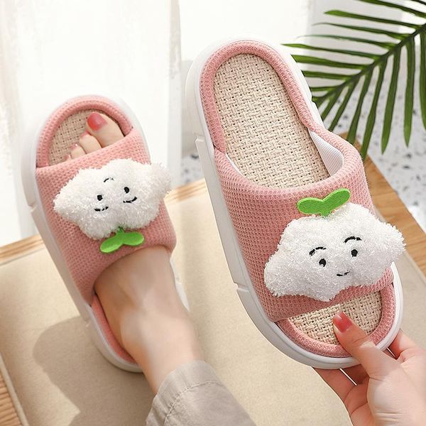 

slippers women home indoor deodorant soft linen slides spring summer cloud doll thick platform lightweight shoes flip flops, Black