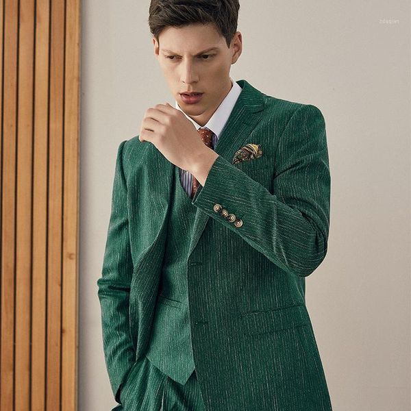 

men's suits & blazers 2021 arrivals business man wedding dress men fashion green blazer + vest pant 3pcs set slim style plus size 58, White;black