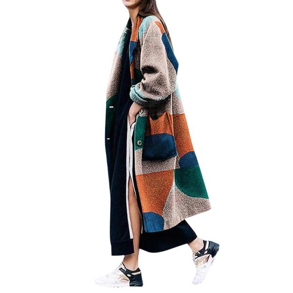 

women's wool & blends none women clothing winter jacket long fashio casual polyester coat daily full print button pocket warm woolen, Black