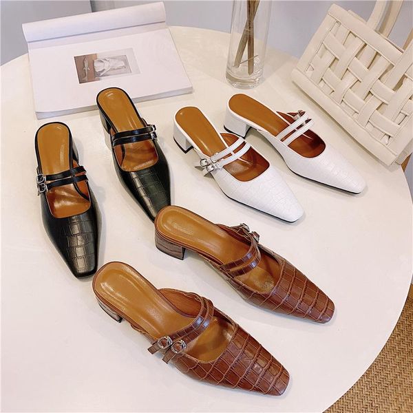 

dress shoes leather square toe slingback woman 4.5cm heeled mules, Black