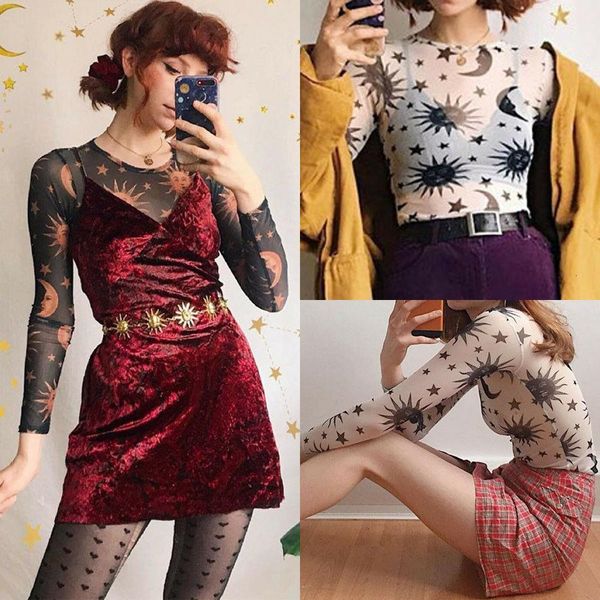 

womens clothing women see through applique sheer mesh blouse long sleeve black turtle neck shirt, White