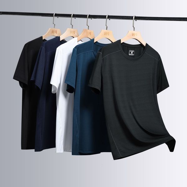 

quick drying short sleeve men's ice silk t-shirt thin summer breathable sense business casual bottom shirt, White;black