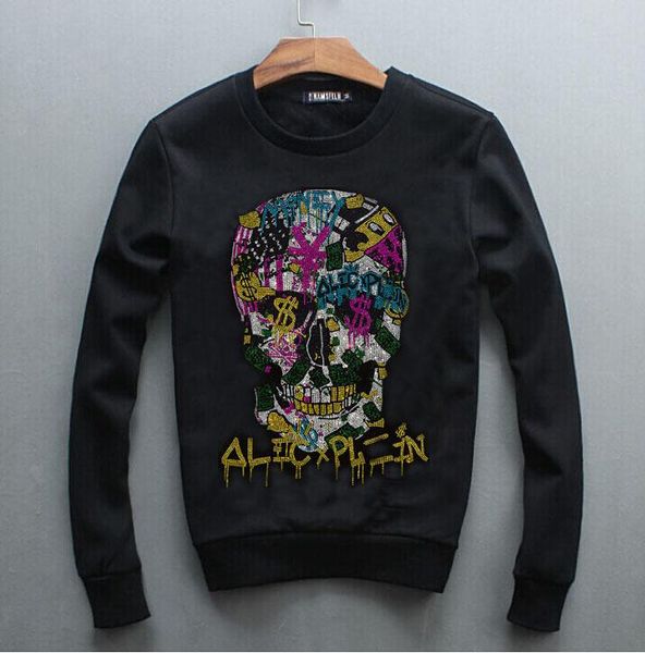 

men's hoodies & sweatshirts rhinestones sweatshirt 2021 men long sleeve casual loose black color round neck sports pullover