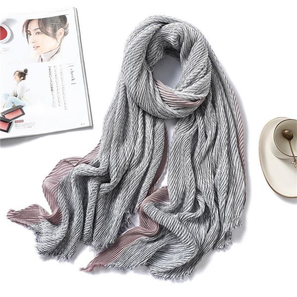 

scarves 2021 autumn and winter wrinkled cotton scarf women's warm bib fresh artistic style wild color matching shawl, Blue;gray