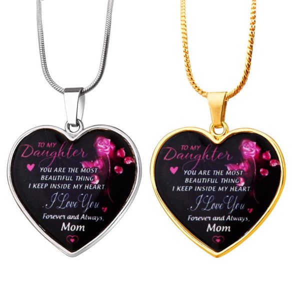 

pendant necklaces mother's day necklace a rose heart-shaped stainless steel and keychain for daughter, Silver