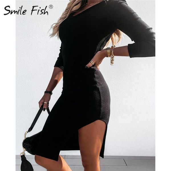 

casual dresses party v neck side split harujuku dress 2021 autumn winter bodycon clubwear elegant women gray black m0063, Black;gray