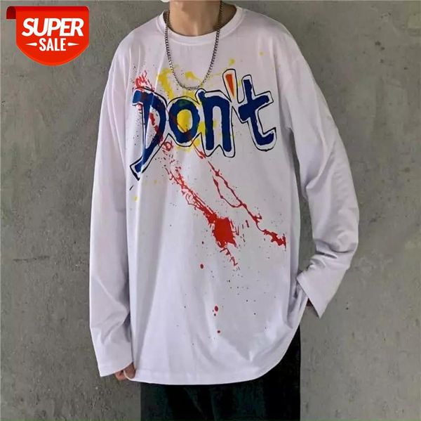 

Men's long-sleeved T-shirt plus size 2020 autumn new letter printing trend shirt ins Korean student loose casual bottoming shirt #aZ7s, White;black