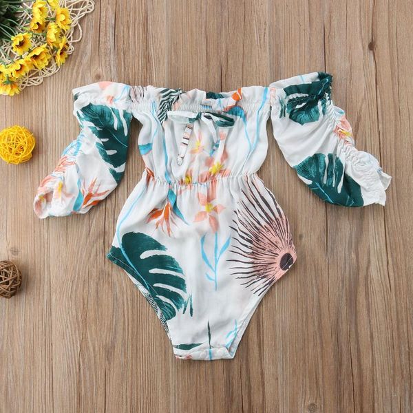 

jumpsuits born kids baby girls off shoulder banana leaf romper outfit set, Blue