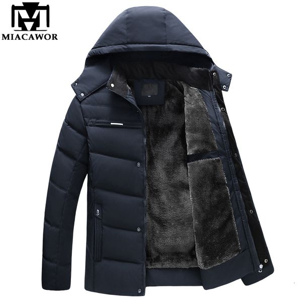 

miacawor winter down jacket men casual hooded parkas jaqueta masculina fleece coat male thick outerwear j627, Black