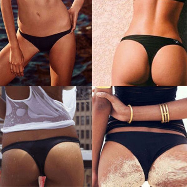 

women bikini swimwear beach bathing t-back thong g-string swimsuit bottom, Black;blue