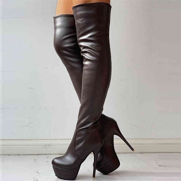 

boots sapatos de salto feminino, plus size, 31-46, sexy, plataforma pele, da coxa, sapatos festa, inverno, para mulheres xgaa, Black