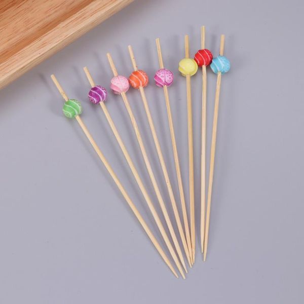 

forks 100pcs disposable cocktail picks creative bamboo appetizer wooden fruit bead decor party supplies
