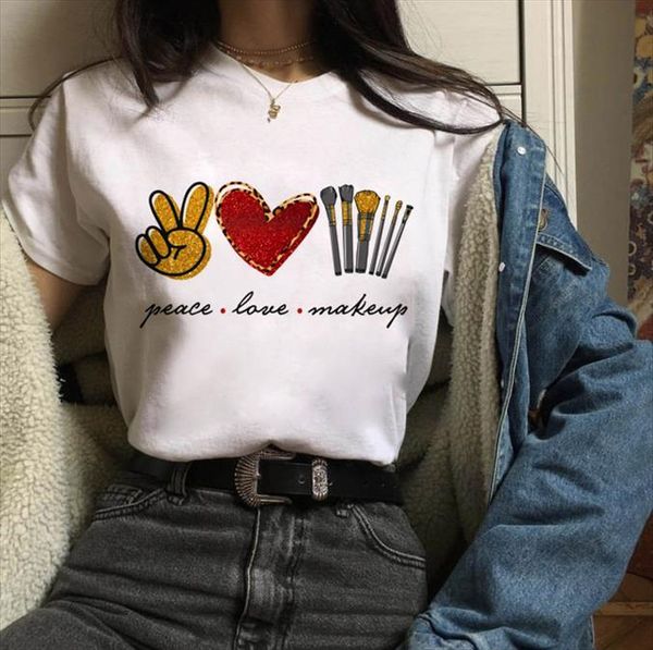 

summer plus size printing womens t shirt short sleeved peace fashion, White