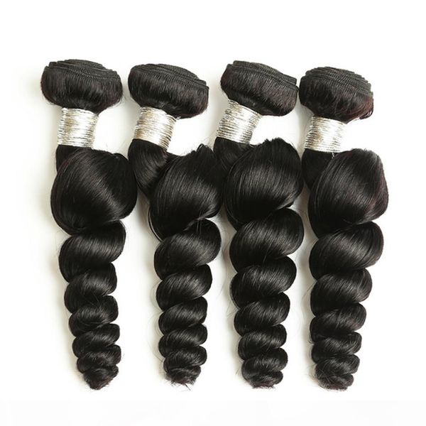 

elibess hair- brazilian loose wave bundles 50g pcs 4pcs remy hair double weft natural black color can be dye