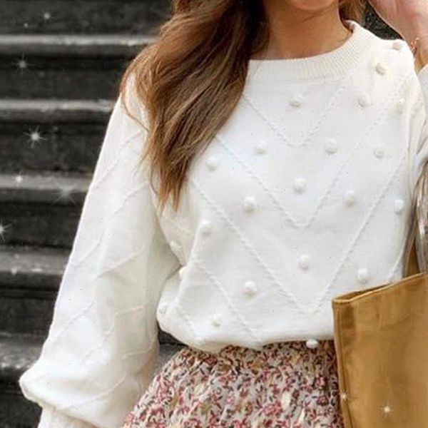

plush ball sweater pullover long sleeve o neck loose solid women casual winter women sweater jerseys mujer moda, White;black