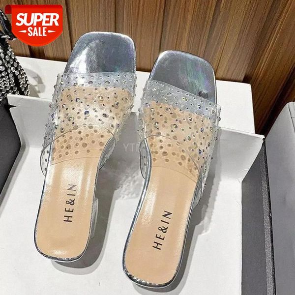 

new transparent high heel sandals female crystal ladies peep toe rhinestone zapatillas mujer casa sapatos femininos #sh3x, Black